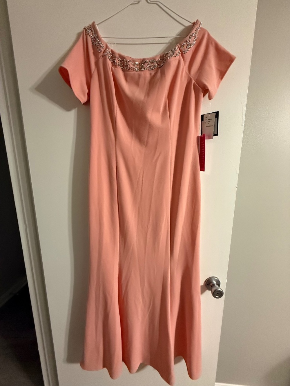Marina Peach Blush Pink Embellished Neckline Formal Maxi Dress NWT